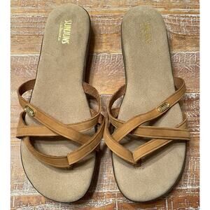 GH Bass SUNJUNS TAN BROWN LEATHER SHARON STRAPPY FLATS SANDALS FLIPFLOPS 10 WW